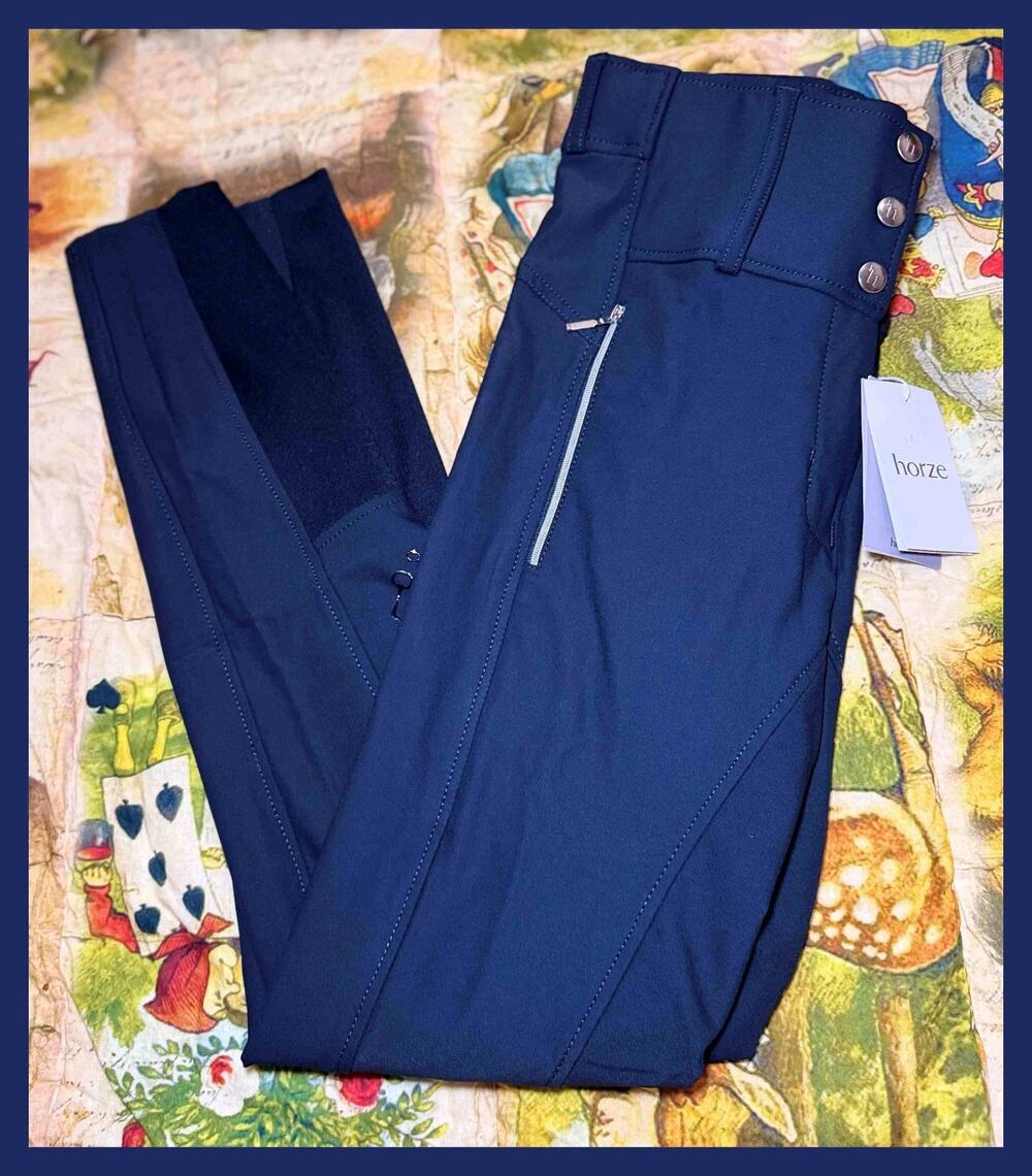 Horze Andrea High Waist Knee Patch Riding Tights Breeches US 24 EU 36 NWT Blue - Picture 1 of 15